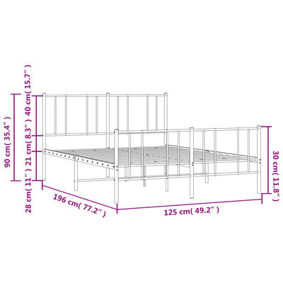 vidaXL Metal Bed Frame without Mattress with Footboard White 120x190 cm Small Double