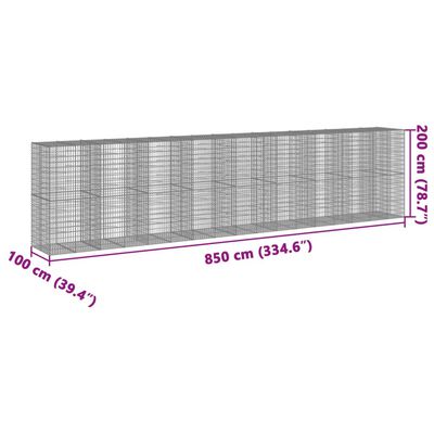 vidaXL Gabion Basket with Cover 850x100x200 cm Galvanised Iron