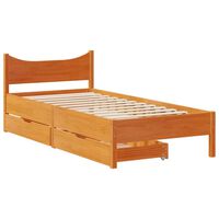 vidaXL Bed Frame with Drawers Wax Brown 75x190 cm Small Single Solid Wood Pine