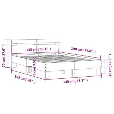 vidaXL Bed Frame without Mattress Concrete Grey 135x190 cm Double