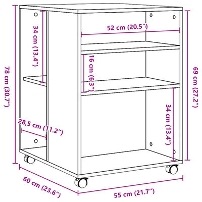 vidaXL Side Table with Wheels Sonoma Oak 55x60x78 cm Engineered Wood