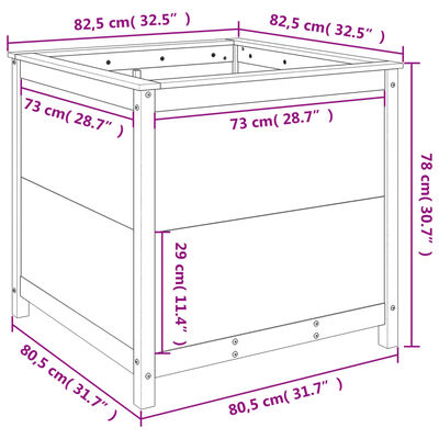 vidaXL Garden Planter Black 82.5x82.5x78 cm Solid Wood Pine