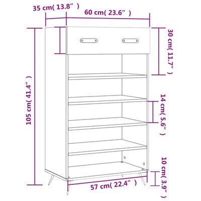 vidaXL Shoe Cabinet Concrete Grey 60x35x105 cm Engineered Wood