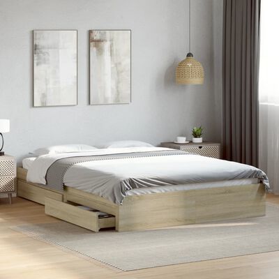 vidaXL Bed Frame with Drawers without Mattress Sonoma Oak 150x200 cm King Size