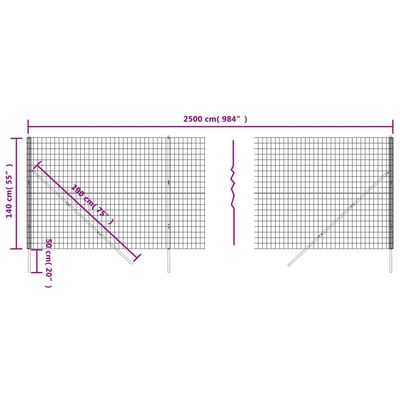 vidaXL Wire Mesh Fence Anthracite 1.4x25 m Galvanised Steel