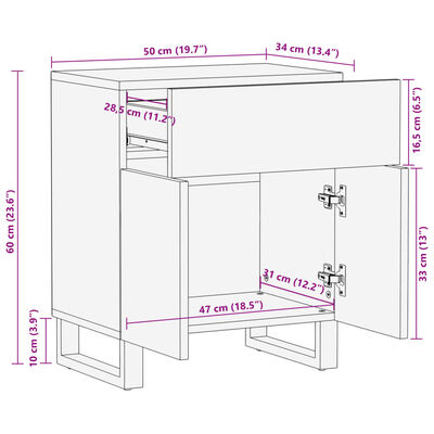 vidaXL Bedside Cabinet 50x34x60 cm Solid Wood Acacia