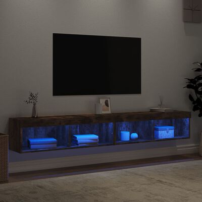 vidaXL TV Cabinets with LED Lights 2 pcs Smoked Oak 100x30x30 cm