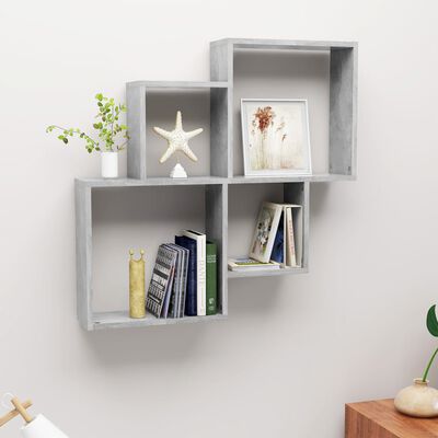 vidaXL Wall Cube Shelf Concrete Grey 80x15x78.5 cm Engineered Wood