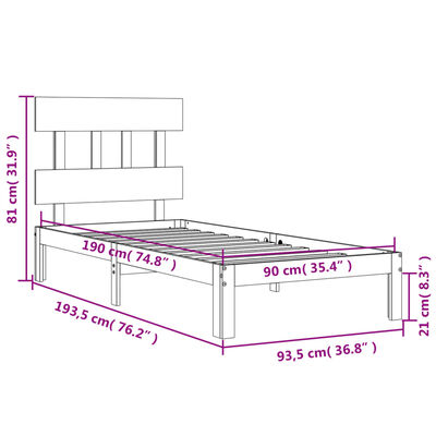 vidaXL Bed Frame without Mattress White Single Solid Wood Pine