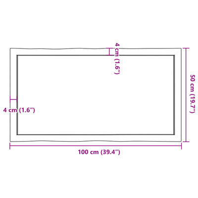 vidaXL Table Top Dark Brown 100x50x(2-6) cm Treated Solid Wood Live Edge