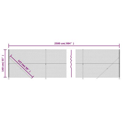 vidaXL Chain Link Fence with Flange Silver 1.4x25 m