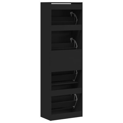 vidaXL Shoe Cabinet with 4 Flip-Drawers Black 60x34x187.5 cm