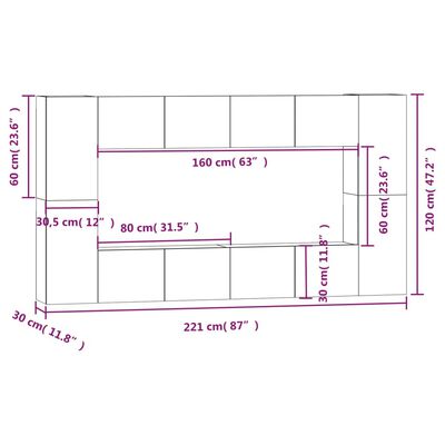 vidaXL 8 Piece TV Cabinet Set White Engineered Wood