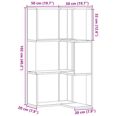 vidaXL Corner Bookcase 3-Tier White 50x50x102 cm Engineered Wood