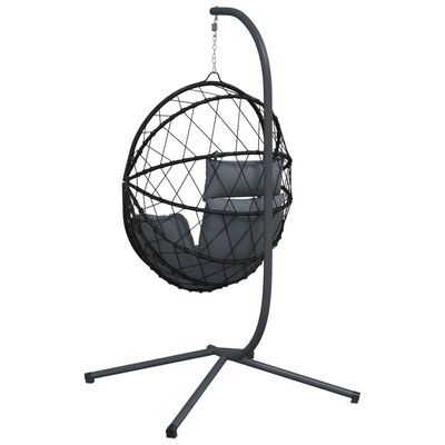 vidaXL Hanging Egg Chair with Stand Anthracite Rattan and Steel