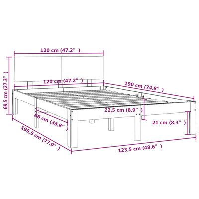 vidaXL Bed Frame without Mattress Honey Brown 120x190 cm Small Double