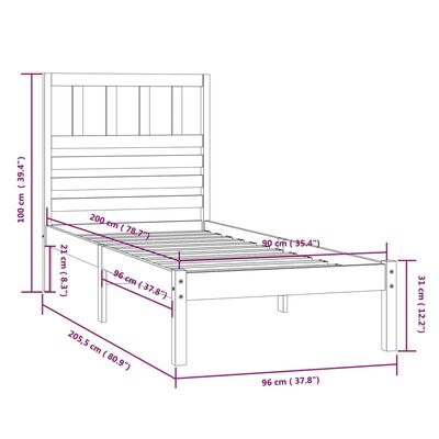 vidaXL Bed Frame without Mattress Grey Solid Wood Pine 90x200 cm