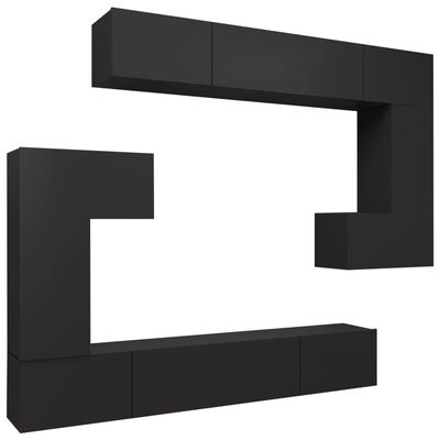 vidaXL 8 Piece TV Cabinet Set Black Engineered Wood