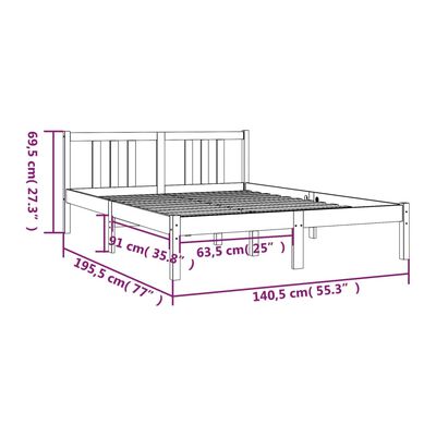 vidaXL Bed Frame without Mattress Honey Brown Solid Wood 135x190 cm Double