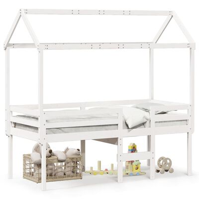 vidaXL High Sleeper Bed without Mattress White 75x190 cm Small Single Solid Wood Pine