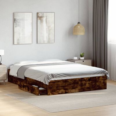 vidaXL Bed Frame with Drawers without Mattress Smoked Oak 120x200 cm