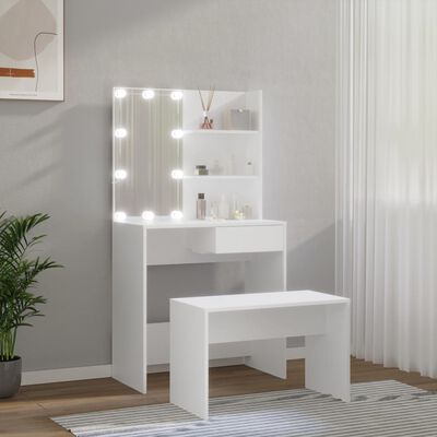 vidaXL Dressing Table Set with LED White Engineered Wood