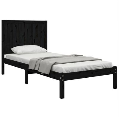 vidaXL Bed Frame without Mattress Black 90x190 cm Single Solid Wood Pine