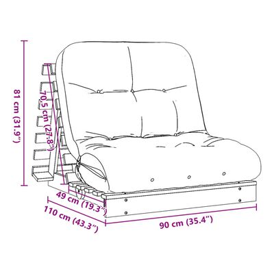 vidaXL Futon Sofa Bed with Mattress White 90x206x11 cm Solid Wood Pine