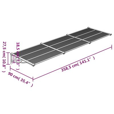 vidaXL Door Canopy Black and Transparent 358.5x90 cm Polycarbonate