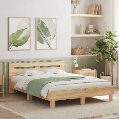 vidaXL Bed Frame with LED without Mattress Sonoma Oak 150x200 cm King Size