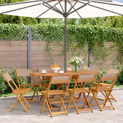 vidaXL Folding Garden Chairs 8 pcs Taupe Fabric and Solid Wood