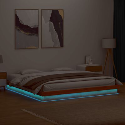 vidaXL LED Bed Frame without Mattress Wax Brown 200x200 cm Solid Wood