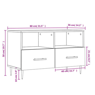 vidaXL TV Cabinet High Gloss White 80x36x50 cm Engineered Wood