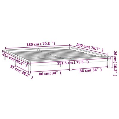 vidaXL LED Bed Frame without Mattress Grey 180x200 cm Super King Solid Wood