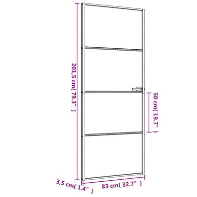 vidaXL Interior Door Slim Black 83x201.5 cm Tempered Glass and Aluminium