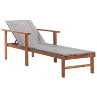 vidaXL Sun Lounger Poly Rattan and Solid Acacia Wood Grey