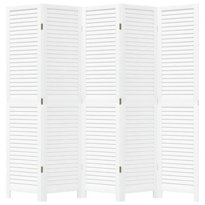 vidaXL Room Divider 5 Panels White Solid Wood Paulownia