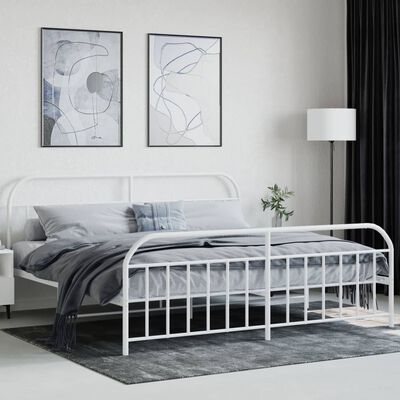 vidaXL Metal Bed Frame without Mattress with Footboard White 200x200 cm