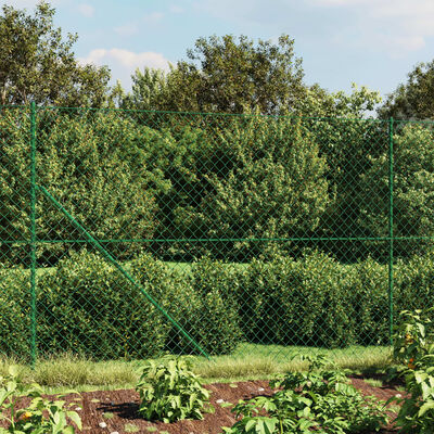 vidaXL Chain Link Fence with Spike Anchors Green 2x10 m