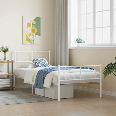 vidaXL Metal Bed Frame without Mattress with Footboard White 75x190 cm Small Single