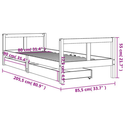 vidaXL Kids Bed Frame with Drawers 80x200 cm Solid Wood Pine