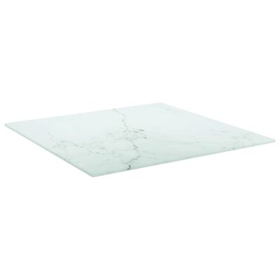 vidaXL Table Top White 50x50 cm 6 mm Tempered Glass with Marble Design