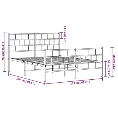 vidaXL Metal Bed Frame without Mattress with Footboard White 120x200 cm