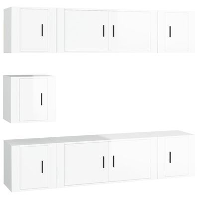 vidaXL 7 Piece TV Cabinet Set High Gloss White Engineered Wood