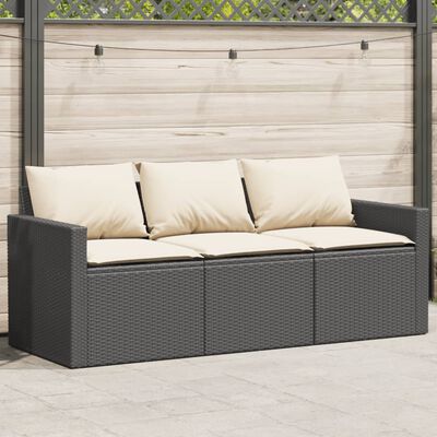 vidaXL Garden Sofa with Cushions 3-Seater Brown Poly Rattan