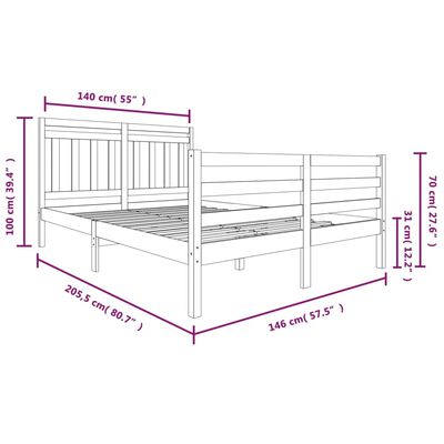 vidaXL Bed Frame without Mattress White Solid Wood 140x200 cm (810431+814095)