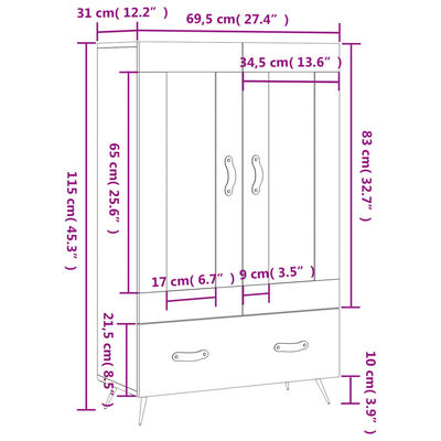 vidaXL Highboard Sonoma Oak 69.5x31x115 cm Engineered Wood