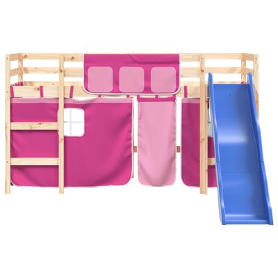 vidaXL Kids' Loft Bed with Curtains without Mattress Pink 80x200 cm