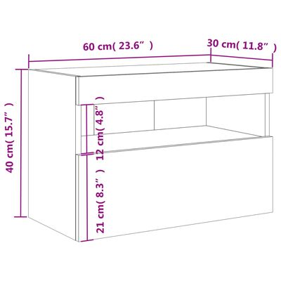 vidaXL TV Wall Cabinet with LED Lights Smoked Oak 60x30x40 cm