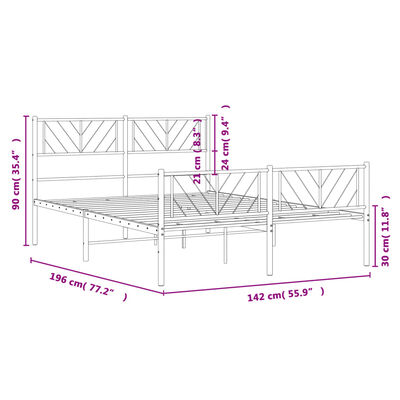 vidaXL Metal Bed Frame without Mattress with Footboard Black 135x190 cm Double